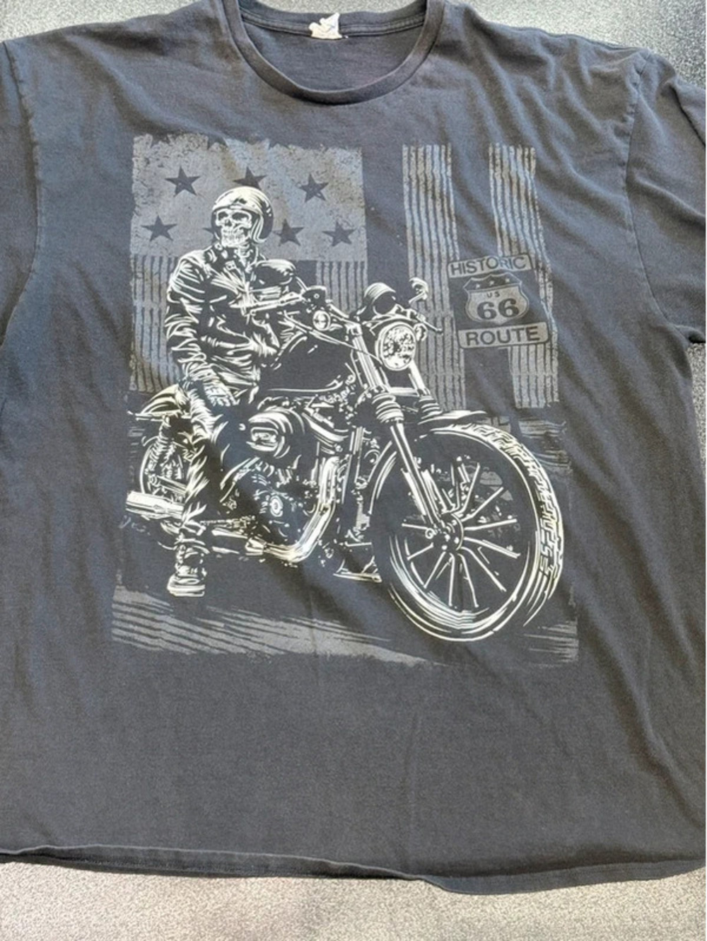 Historic Route 66 Skeleton Motorcycle Graphic T-Shirt 2XL 1404